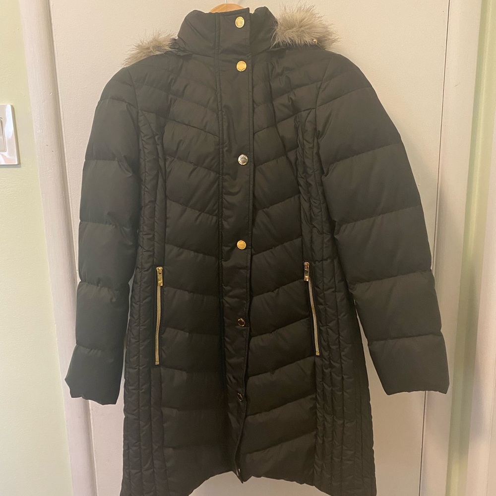 BRAND NEW Anne Klein Removable Hood Quilted Coat, medium, black